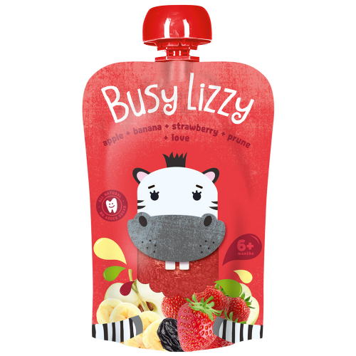 Пюре Busy Lizzy из яблок, банана, клубники, чернослива 100 г