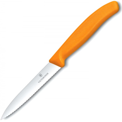 6.7736.L9 Нож victorinox для резки и чистки овощей, лезвие волнистое с заостренным кончиком 10 см, оранжевый Victorinox