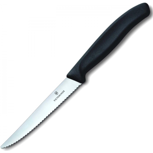 6.7233 Нож victorinox для стейка, лезвие волнистое с заостренным кончиком 11 см, черный Victorinox